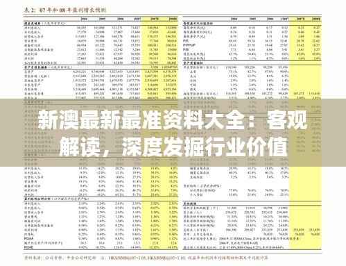 新澳最新最准资料大全:客观解读,深度发掘行业价值