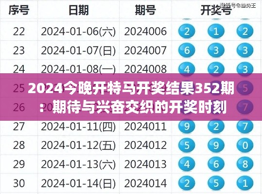 2024今晚开特马开奖结果352期:期待与兴奋交织的开奖时刻