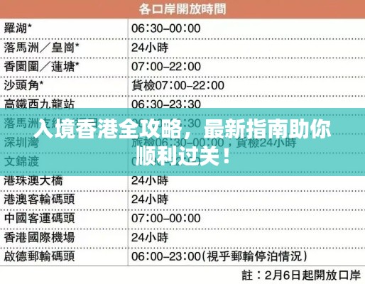 入境香港全攻略,最新指南助你顺利过关!