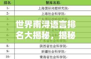世界南浔语言排名大揭秘,揭秘其影响力与地位