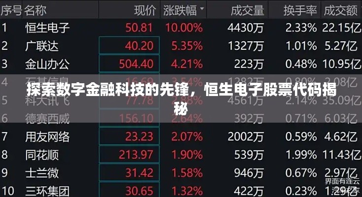 探索数字金融科技的先锋,恒生电子股票代码揭秘