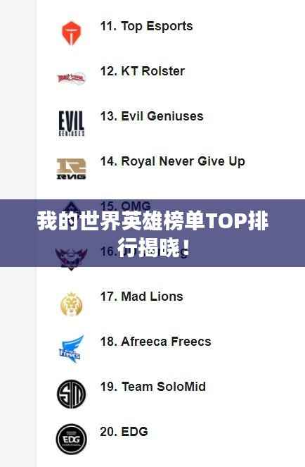 我的世界英雄榜单TOP排行揭晓!