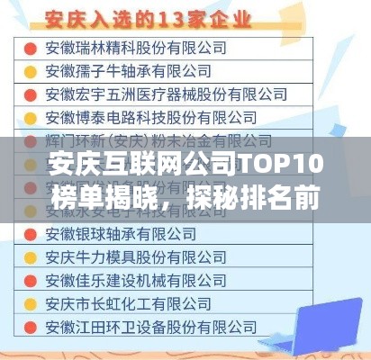 安庆互联网公司TOP10榜单揭晓,探秘排名前十企业